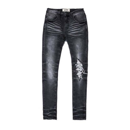 Black Punk Wind Shaft Distressed Jeans
