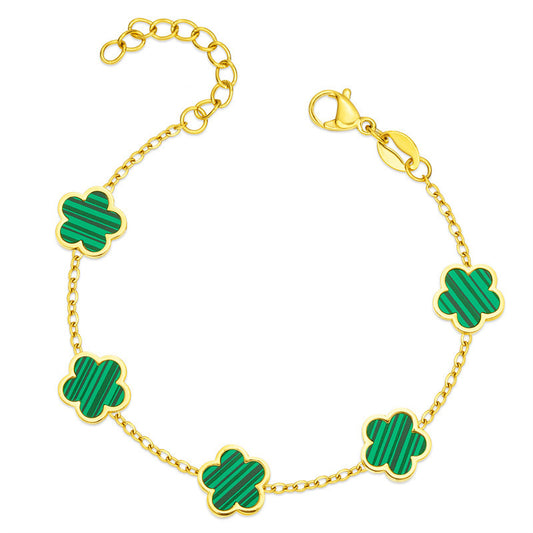 Chic and Delightful Green Floral Drop Gold Bracelet