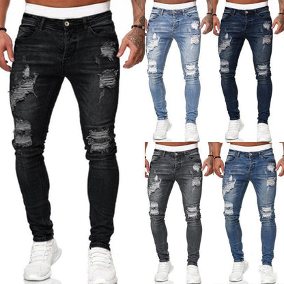 Hole-Worn Pantsmen With Small Feet jeans