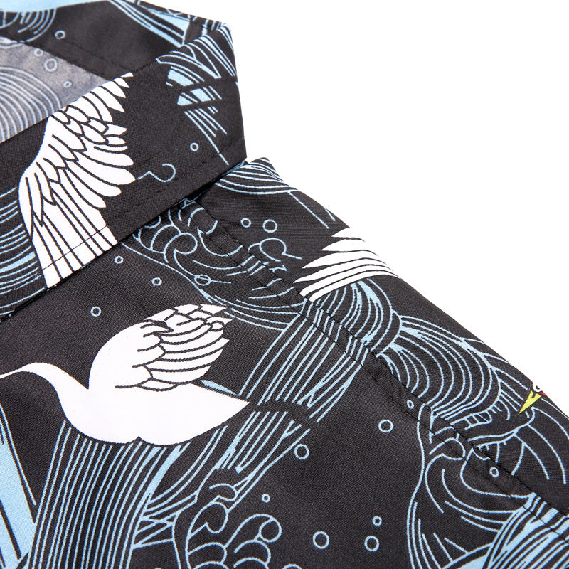 Casual Crane Print Slim Fit Shirt - ShadeSailgarden