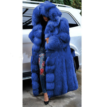 Faux  Long Hooded Fur Coat