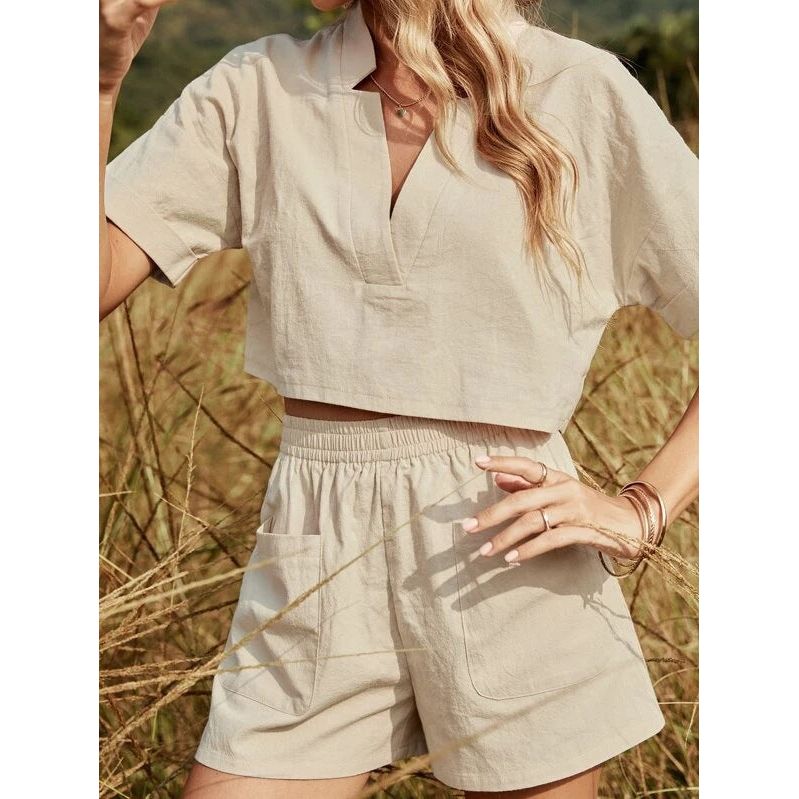 Off-shoulder Top And Patch Pocket Shorts - ShadeSailgarden