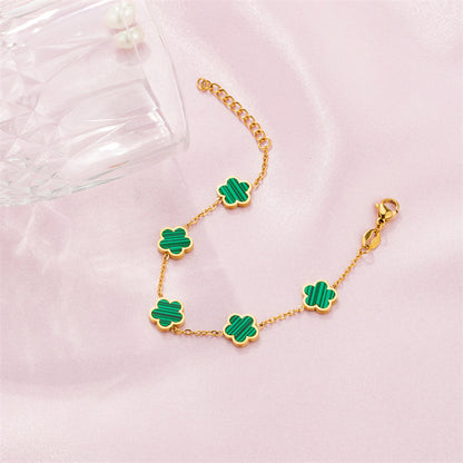 Chic and Delightful Green Floral Drop Gold Bracelet
