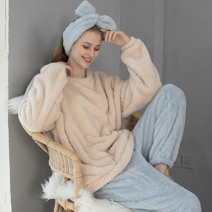 Flannel Pajamas With Plush Long Sleeves