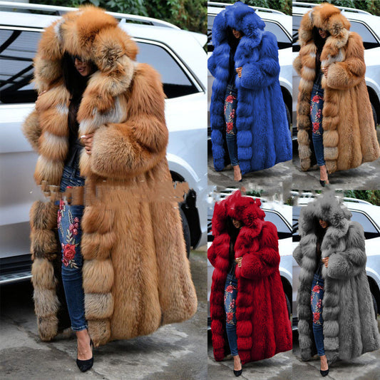 Faux  Long Hooded Fur Coat