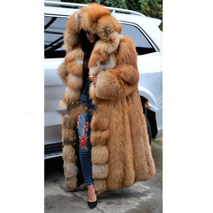 Faux  Long Hooded Fur Coat