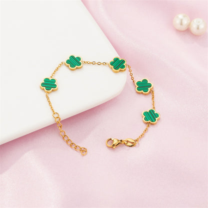 Chic and Delightful Green Floral Drop Gold Bracelet