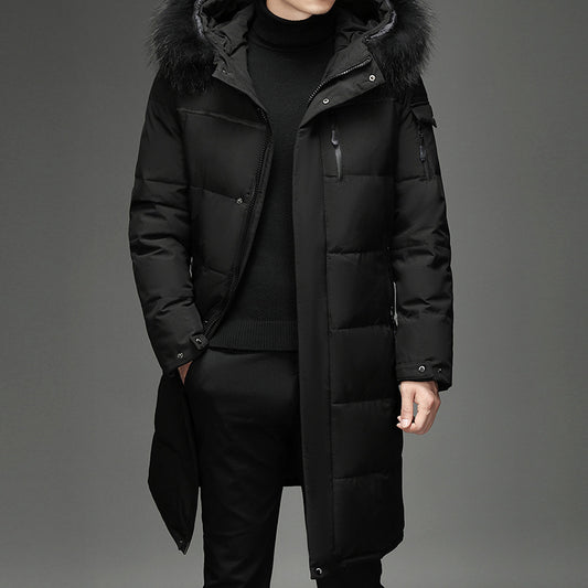 Men's Faux Fur Long Over Knee Down Jacket