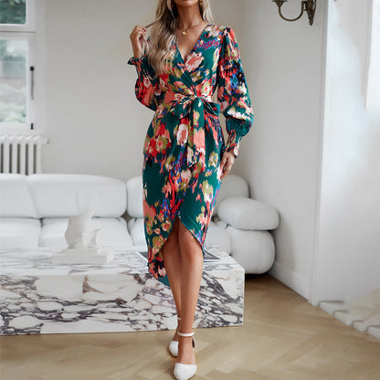 Printed Elegant V-neck Dress - ShadeSailgarden