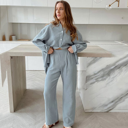 Double-layer Crepe Loose Long Sleeve Suit - ShadeSailgarden