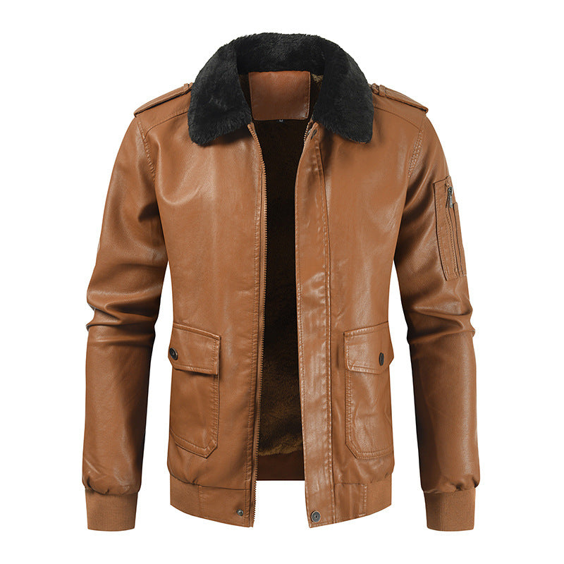 Leather Thickened Medium Coat - ShadeSailgarden