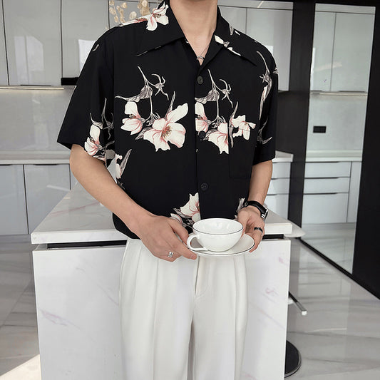 Drape Thin Floral Shirt For Men - ShadeSailgarden