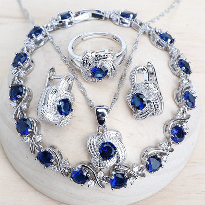 Blue Zirconia Sterling Silver Jewelry Set