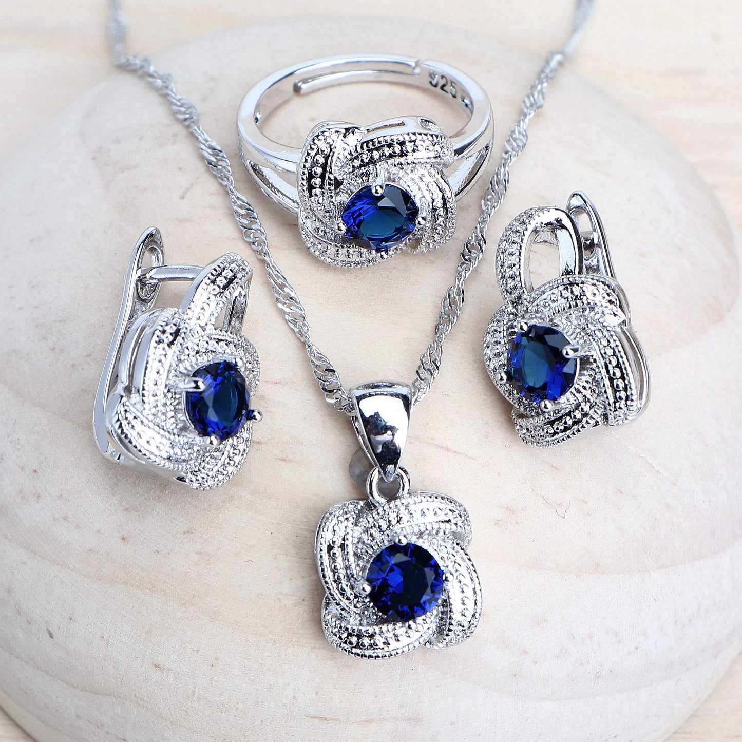 Blue Zirconia Sterling Silver Jewelry Set