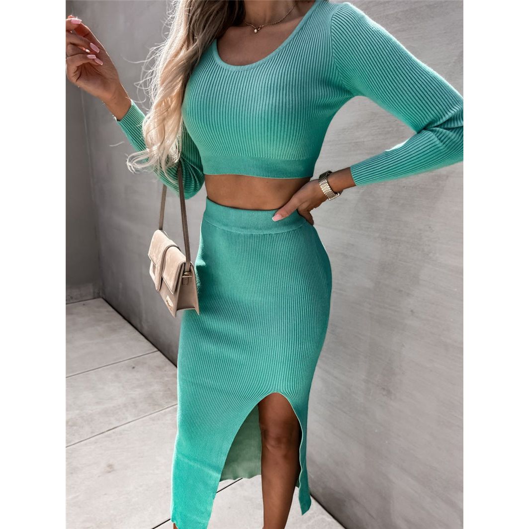 Solid Long Sleeve Maxi Dress Two-piece Set - ShadeSailgarden