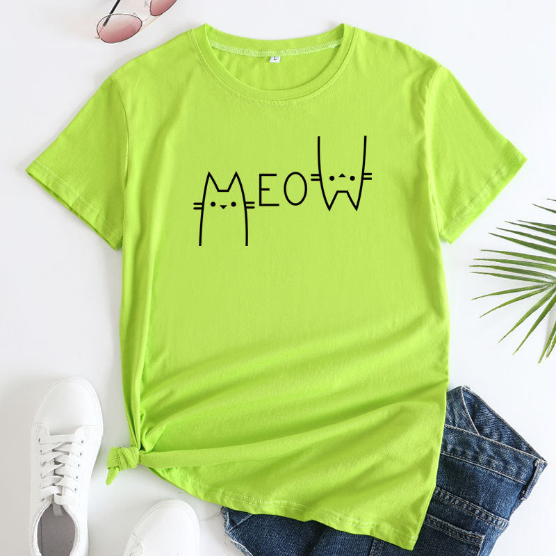 Casual Cat Letter Cotton T-shirt - ShadeSailgarden