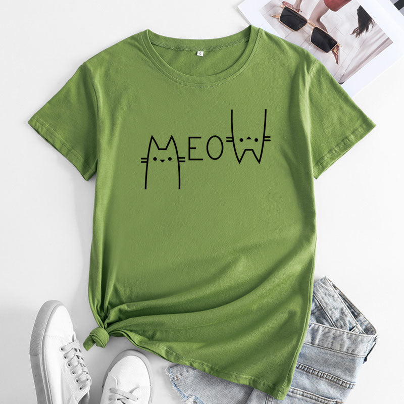 Casual Cat Letter Cotton T-shirt - ShadeSailgarden