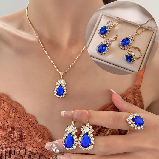 Blue Crystal Wedding Jewelry Set