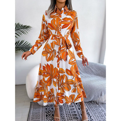 Floral Print Long Sleeve Maxi Shirt Dress - ShadeSailgarden