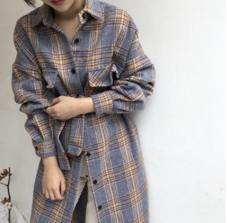 Casual Fashion Long Plaid Jacket