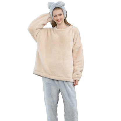 Flannel Pajamas With Plush Long Sleeves