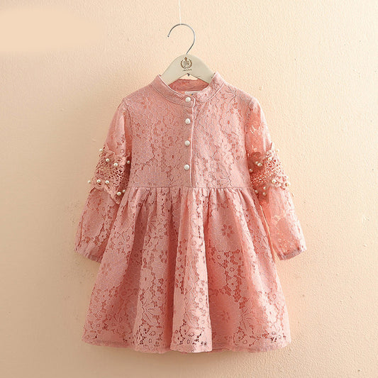 Children's Solid Color Lace Long Sleeve Skirt - ShadeSailgarden