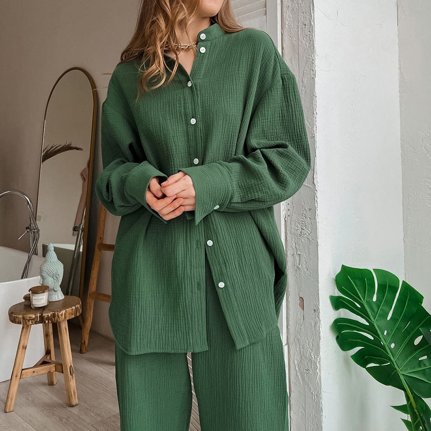 Double-layer Crepe Loose Long Sleeve Suit - ShadeSailgarden