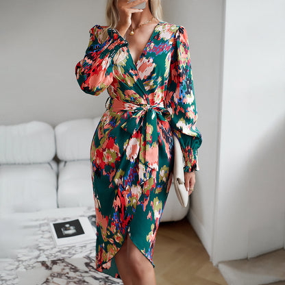 Printed Elegant V-neck Dress - ShadeSailgarden