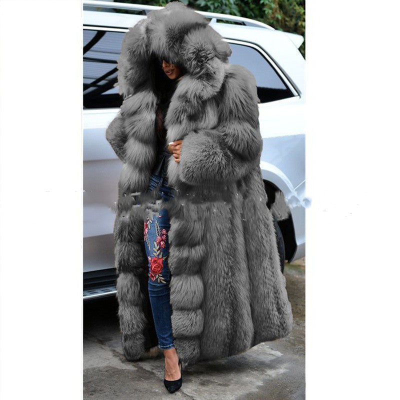 Faux  Long Hooded Fur Coat