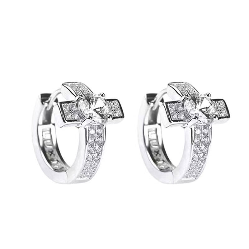 Men's Silver encrusted Zircon Cross Earrings - ShadeSailgarden