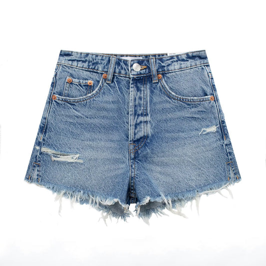 Retro Slim High Waist Denim Shorts - ShadeSailgarden