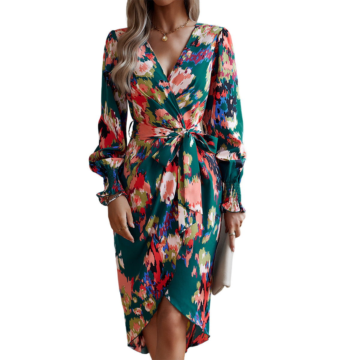 Printed Elegant V-neck Dress - ShadeSailgarden