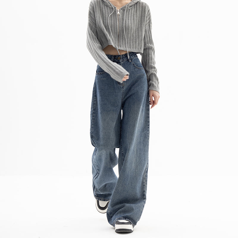 Straight Tube Loose Wide Leg Blue Jeans - ShadeSailgarden