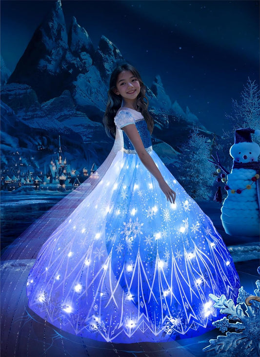 Light up Girls Halloween Costume Snow Princess Dress Ice Christmas Costumes Toddler Kids Costume, Blue Purple