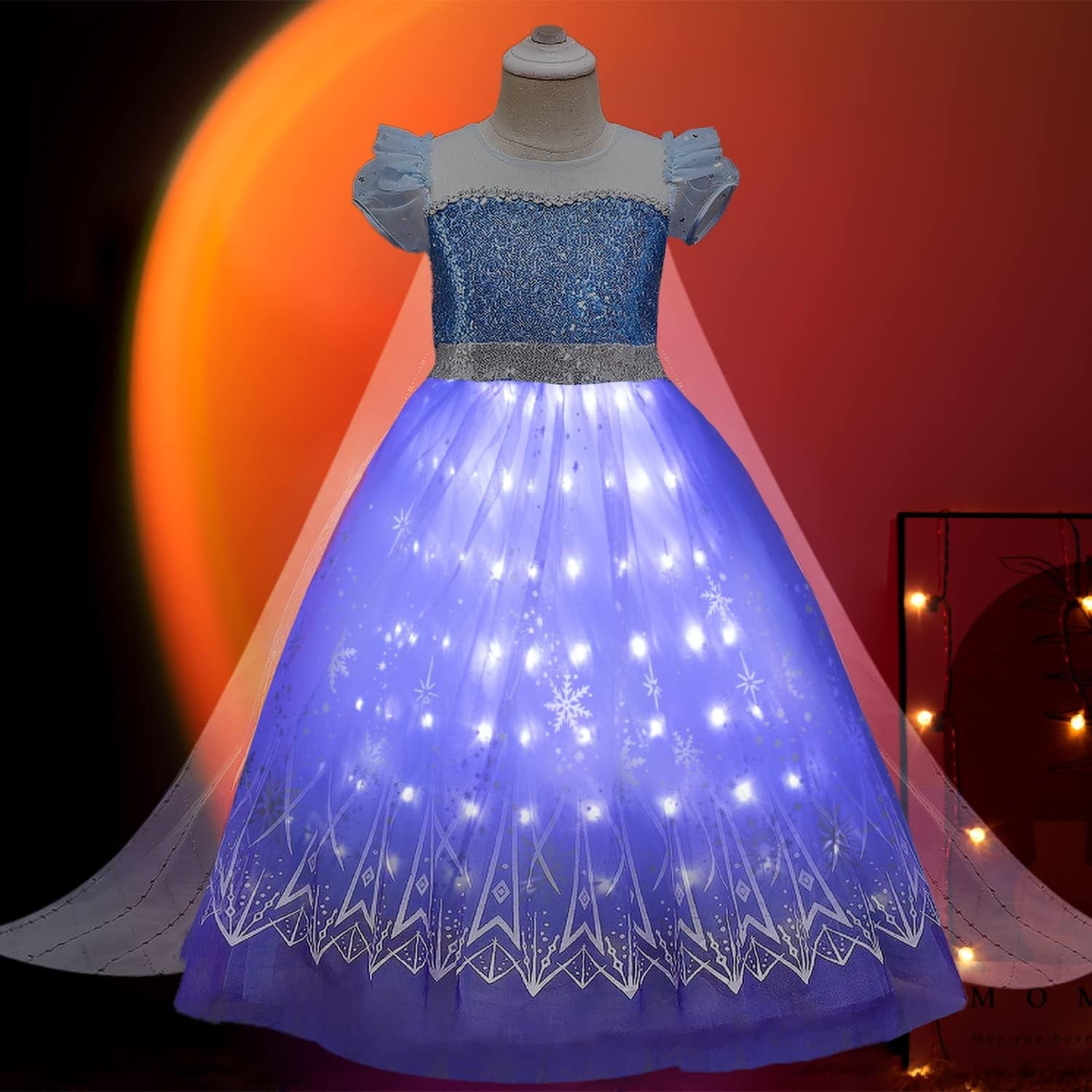 Light up Girls Halloween Costume Snow Princess Dress Ice Christmas Costumes Toddler Kids Costume, Blue Purple