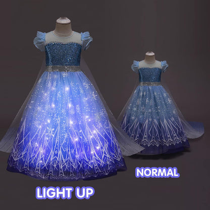 Light up Girls Halloween Costume Snow Princess Dress Ice Christmas Costumes Toddler Kids Costume, Blue Purple